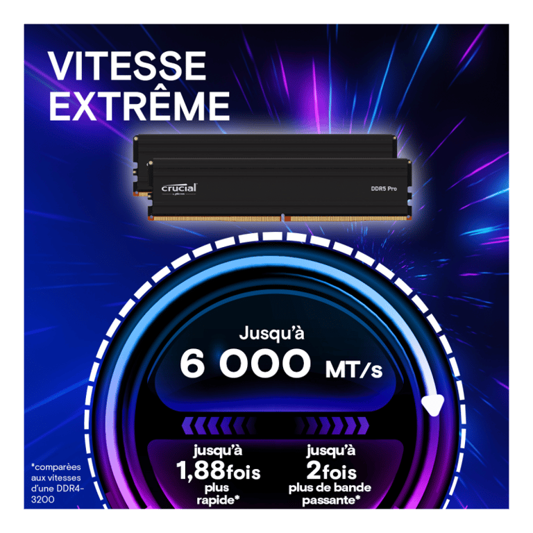 CRUCIAL Modèle du produit : CRUCIAL PRO 16G 1x16G DDR5 6000 Neuf - vue 3
