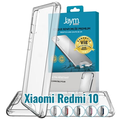 JAYM - Carcasa ultra rígida premium para Xiaomi Redmi 10 - Certificado contra caídas desde 3 metros - Garantía de por vida - Transparente - 5 juegos de botones de colores incluidos