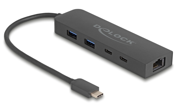DeLOCK 10 Gbps Hub USB con porta 2,5 Gigabit LAN e PD 85 Watt (DeLOCK 64110 interface hub USB 3.2 Gen)