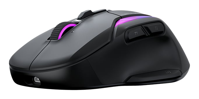 Turtle Beach Kone II Air - Souris Gaming RGB Ergonomique Sans Fil,Bbatterie 350h, Capteur Optique 26 000 DPI, 21 Entrées Personnalisables, Molette 4D Free-Spin - Noir