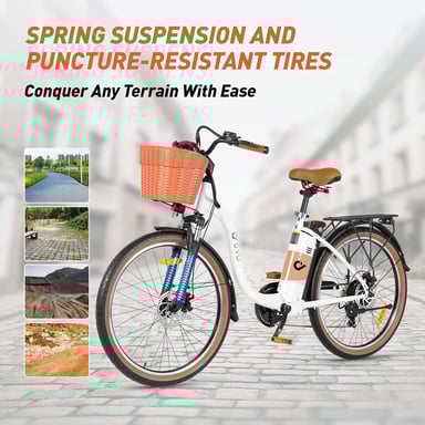 Bicicleta eléctrica para adultos DYU C6 Pro, 250 W, 26'', para uso urbano, con cesta y 36 V, 15,6 AH