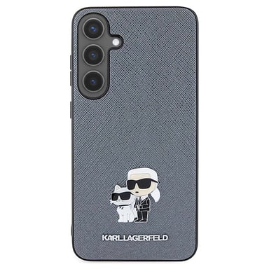 Karl Lagerfeld Funda para Galaxy S24 Saffiano Karl y Choupette Rígida Elegante Gris