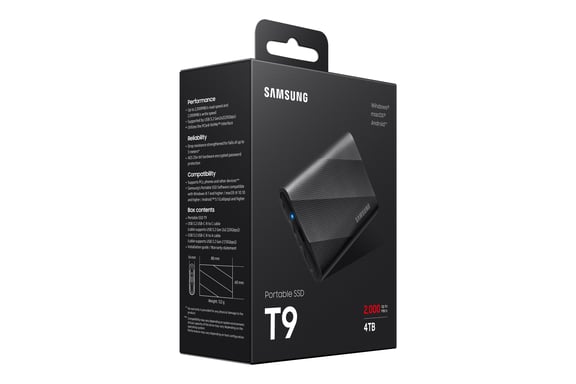 SSD EXT SAMSUNG T9 4Tb Negro USB Tipo C USB 3.2 Gen.2X2 / MU-PG4T0B/EU