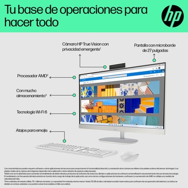 HP 27-cr0009ns AMD Ryzen? 7 7730U 68,6 cm (27'') 1920 x 1080 pixel PC All-in-One 16 GB DDR4-SDRAM 1 TB SSD DOS gratuito Wi-Fi 6 (802.11ax) Bianco