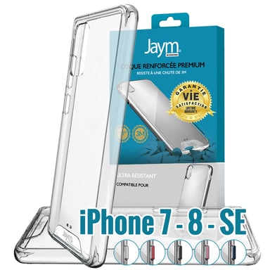JAYM - Carcasa Ultra Dura Premium para Apple iPhone 7 - Apple iPhone 8 - Apple iPhone SE 2020 - Certificado contra caídas desde 3 metros - Garantía de por vida - Transparente - 5 juegos de botones de colores incluidos