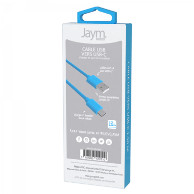 Câble iPhone / Galaxy / Google - USB vers Type-C 3A - 1,5 mètres - Collection POP - Bleu