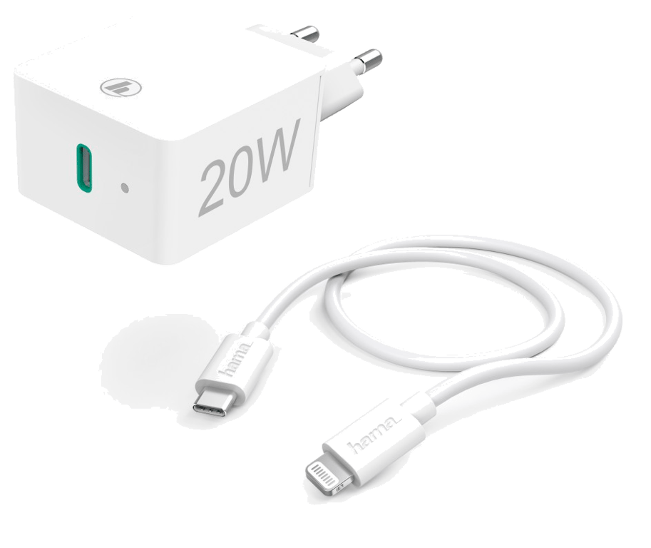 Kit charge secteur, Lightning, Power Delivery (PD), 20 W, blanc