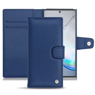 Housse cuir Samsung Galaxy Note10+ - Rabat portefeuille - Bleu - Cuir saffiano