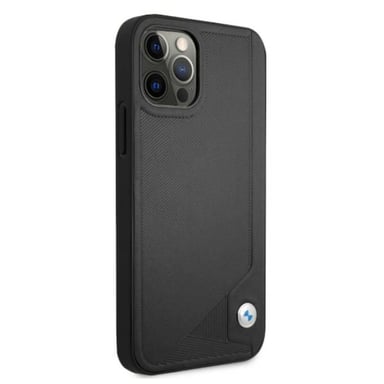 Custodia BMW per iPhone 12/12 Pro 6,1'' in pelle nera goffrata