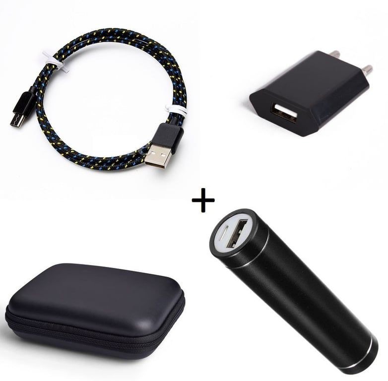 Pack pour Smartphone (Cable Chargeur Type C Tresse 3m + Pochette + Batterie  + Prise Secteur) Android - Shot Case
