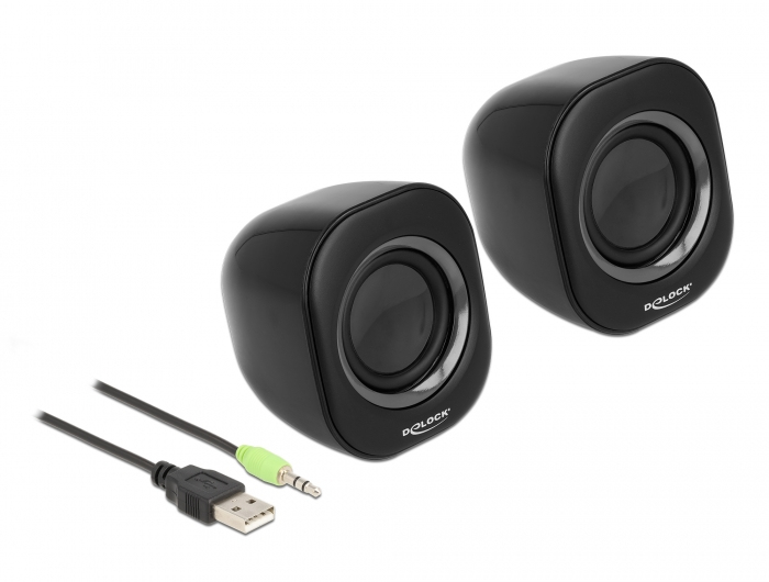 Mini Haut-Parleur Stéréo DeLOCK 27002 – Alimentation USB, Jack 3,5 mm