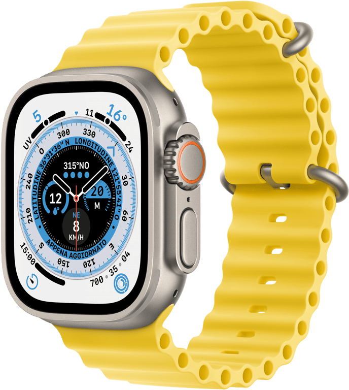 Watch Ultra GPS + Cellular, Boîtier en Titane de 49 mm avec Boucle Océan - Jaune