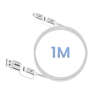 Câble 4 en 1 USB-C + Lightning Compatible Apple CarPlay Android Auto Gris