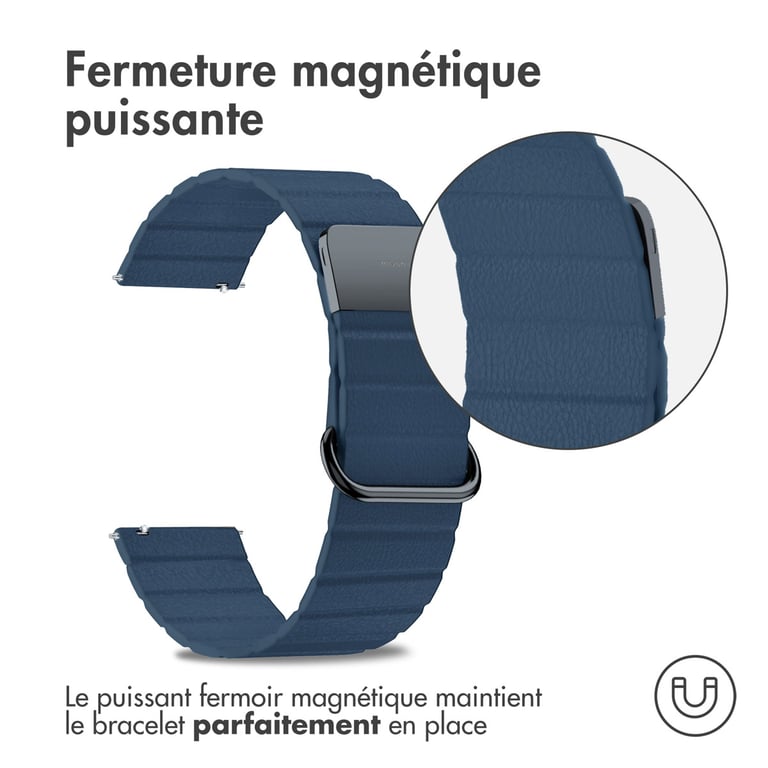 imoshion Bracelet en cuir magnétique - Connexion universelle 22 mm - Bleu - Neuf