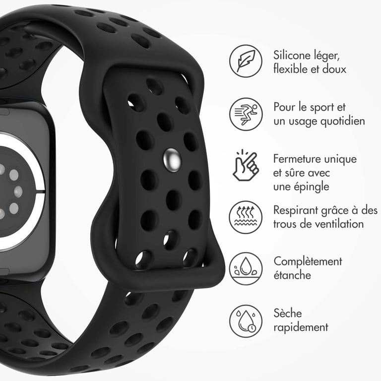 imoshion Bracelet Sport? en silicone pour Apple Watch | 38/40/41/42 mm - Taille S/M - Noir - Neuf