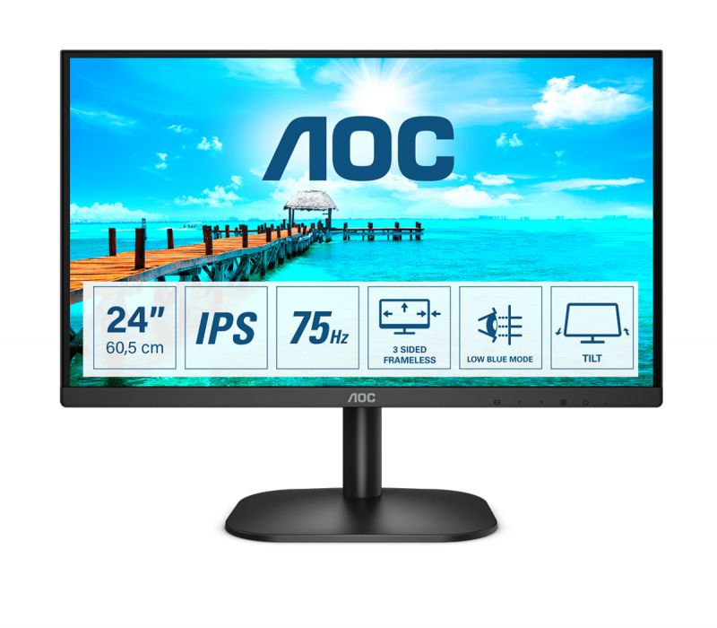 AOC 24B2XD 23.8p IPS FHD 1920x1080 16:9 250nits 75Hz 1000:1 4ms VGA DVI Cable included Neuf