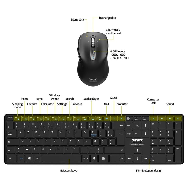 Port Designs 900907RFR clavier incluse Maison Bluetooth AZERTY Français Neuf - vue 2