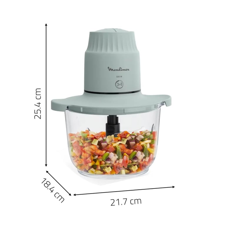 Hachoir Moulinex DJ6031 – 500W, Bol 1L, Lames Acier Inox, 2 Vitesses - vue 4