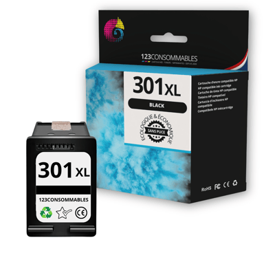 123CONSOMMABLES - 301 XL - Cartuchos de tinta de repuesto para HP 301 Cartucho negro para tinta HP