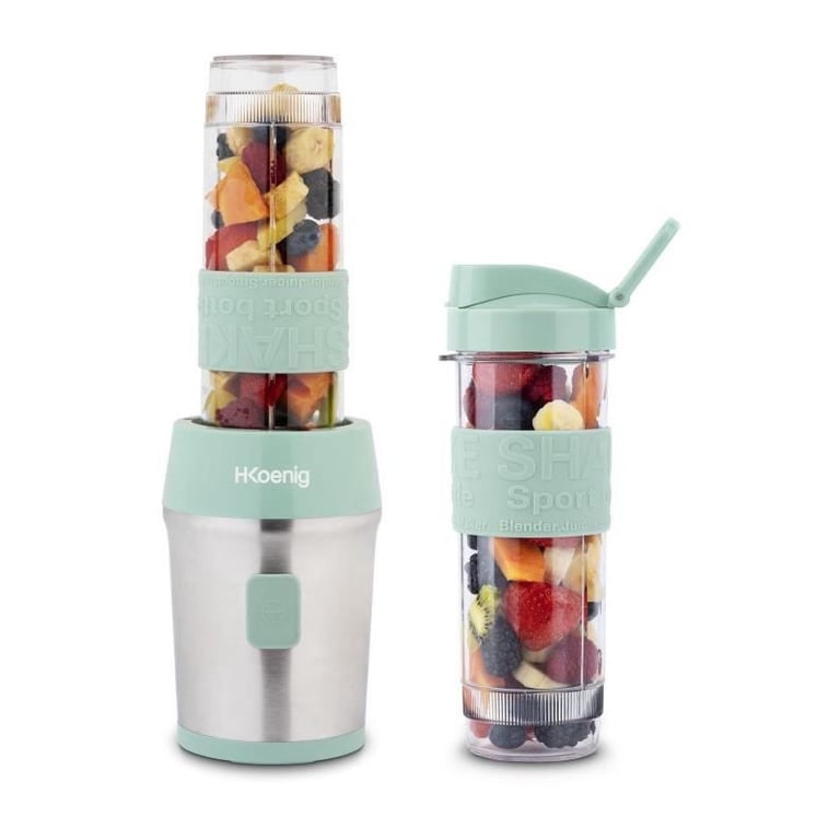 Mini Blender Smoothie Transportable Compact 570mL H.Koenig SMOO18 Sans BPA Puissant Mixeur à Smoothie 2 Bouteilles Portables 4 Lames en Inox 2 gourdes avec couvercles de voyage incluses - vue 4