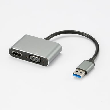 Adaptador USB 2.0 macho / HDMI F + VGA F HDMI 1920*1080P, adaptador USB-C macho/USB A hembra incluido, carcasa metálica.