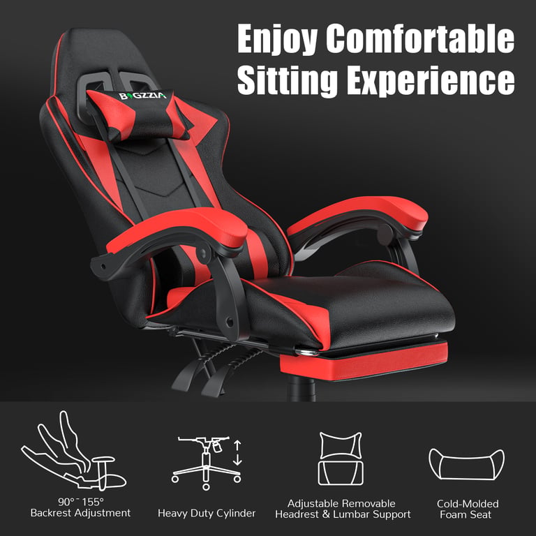 Chaise de jeu réglable en hauteur avec repose-pieds et coussin lombaire - rouge - Neuf
