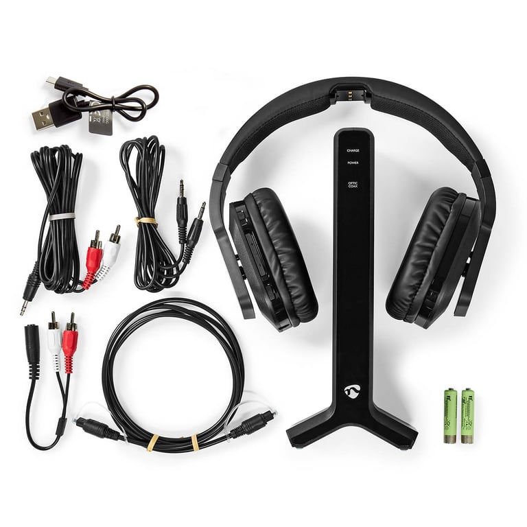 Casque TV sans Fil RF Circum-auriculaire avec Station de Charge et Portée 25 m Noir - Neuf