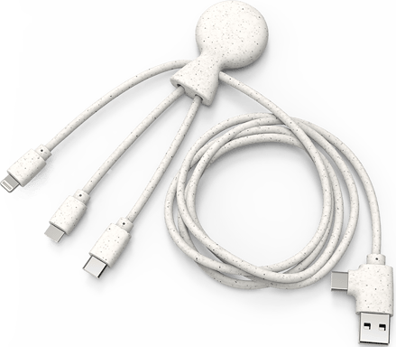 Cable 5 en 1 Mr BIO Biodegradable USB A+C/micro USB & USB C & Lightning 1m Blanco Xoopar