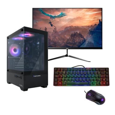PC Gaming Completo Spectre
Il PC Gaming Completo Spectre include tutto il necessario per iniziare nel mondo del gaming alla grande: un PC dotato di processore e grafica AMD che offre prestazioni eccellenti in ogni tipo di attività, mantenendo al contempo bassi consumi e temperature controllate. Include anche un monitor FullHD da 24'' con refresh rate a 120Hz per un'esperienza fluida e completa, e un kit gaming X-Wing 2 di CoolBox con tastiera, mouse, cuffie con microfono e tappetino.

Perfetto se cerchi prestazioni e un'estetica gaming, o se vuoi allestire una postazione per lo smart working a casa.

E se in futuro vuoi potenziare il sistema, nessun problema: grazie all'alimentatore CoolBox da 850W, potrai aggiungere una scheda grafica dedicata.

Processore AMD Ryzen 5-5600G
Il Ryzen 5 5600G è dotato di 6 core, frequenza base di 3,9GHz e frequenza turbo fino a 4,4GHz. Si distingue per offrire ottime prestazioni in una vasta gamma di utilizzi (inclusi gaming e multimedia), mantenendo un consumo energetico inferiore rispetto ad altri processori della stessa fascia.

Grafica Radeon Vega 8
La grafica integrata Radeon Vega 8 è in grado di competere con alcune schede grafiche dedicate, permettendo di giocare in modo fluido a titoli come Fortnite, Valorant, Minecraft e GTA V.

Prestazioni gaming di alto livello
Archiviazione principale: SSD M.2 incluso in tutte le configurazioni per avvii rapidi del sistema e caricamenti veloci dei giochi. È possibile aggiungere un HDD secondario se necessario.

Memoria RAM: 16GB espandibili facilmente fino a 32GB (slot libero disponibile).

Connettività: Rete cablata Ethernet Gigabit + WiFi AX1800 dual band (2,4GHz e 5,0GHz) + Bluetooth 5.2.

Garanzia
PC assemblato su ordinazione da professionisti con ampia esperienza nel settore. Windows 11 Pro attivato (licenza inclusa nel prezzo), driver configurati e testati prima della spedizione. Incluso anche il pendrive utilizzato per la preinstallazione del sistema operativo, oltre a una cartella sul desktop con tutti i driver, utile in caso di formattazione futura.
3 anni di garanzia, con ritiro a domicilio incluso nei primi 2 anni.

Configurazione (puoi trovare altre versioni cercando “DeepGaming Spectre” online):
Processore: AMD Ryzen 5-5600G, 6 core, 3,9GHz (base), 4,4GHz (turbo)

Scheda madre: chipset A520

RAM: 16GB DDR4-3200MHz, espandibile fino a 32GB (1 slot libero)

Grafica: Radeon Vega 7 integrata

Archiviazione: SSD M.2 da 1TB

Porte: 1 x HDMI, 1 x DVI, 6 x USB 3.0 (1 frontale), 3 x USB 2.0 (2 frontali), uscita cuffie e ingresso microfono

Connettività: Ethernet Gigabit, WiFi AX1800 (2.4GHz/5GHz), Bluetooth 5.2

Alimentatore: CoolBox 850W, silenzioso e ad alta efficienza