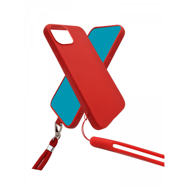 JAYM - Custodia in silicone rosso per Apple iPhone 15 Pro - Fascia da collo e braccialetto inclusi - Fodera 100% microfibra