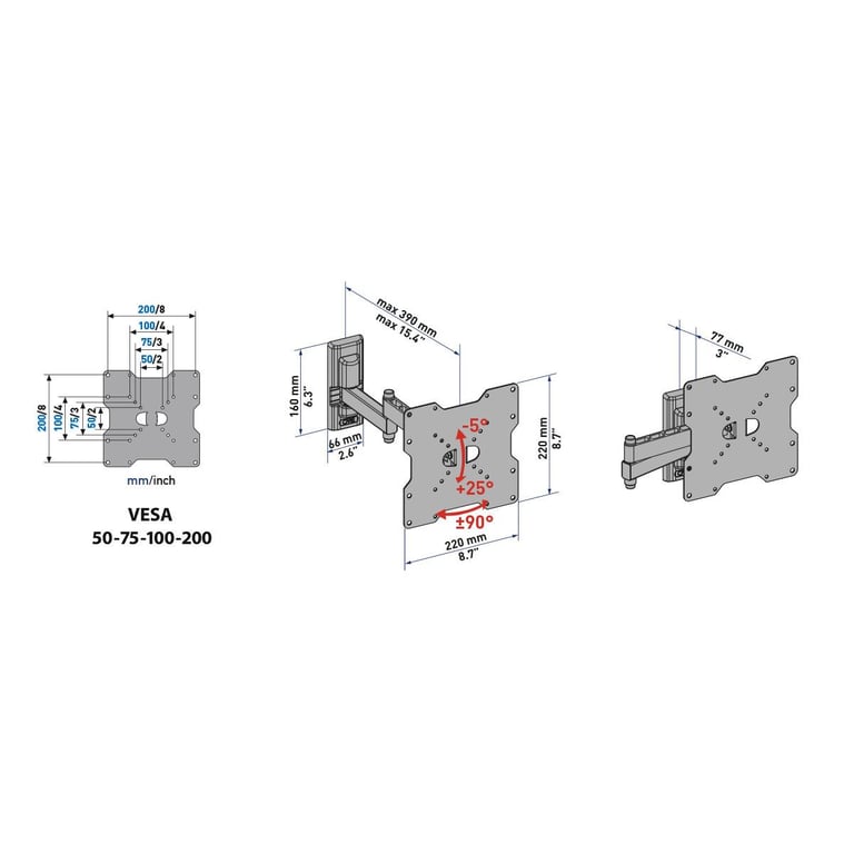 Meliconi EDR 200 Support mural en métal triple rotation avec double bras de déport TV de 26'' à 40'' - vue 2