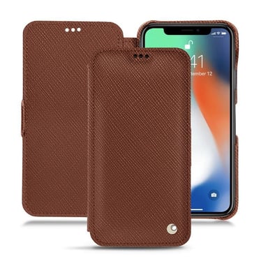 Housse cuir Apple iPhone Xs Max -  - Marron - Cuir saffiano