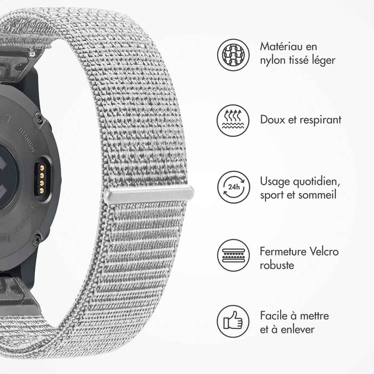 imoshion Bracelet QuickFit® en nylon - Connexion Garmin 20 mm - Taille L/XL - Blanc - Neuf