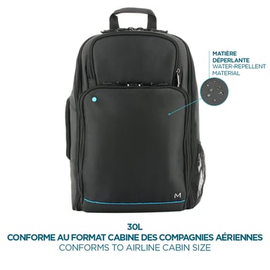 Zaino da viaggio professionale 48h 30L, bagaglio a mano compatibile con computer da 14-15,6'', borsa da cabina idrorepellente, multitasche, ergonomica, nero
