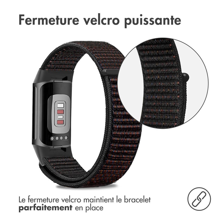 imoshion Bracelet en nylon pour Fitbit Charge 5 - Taille L - Noir - Neuf