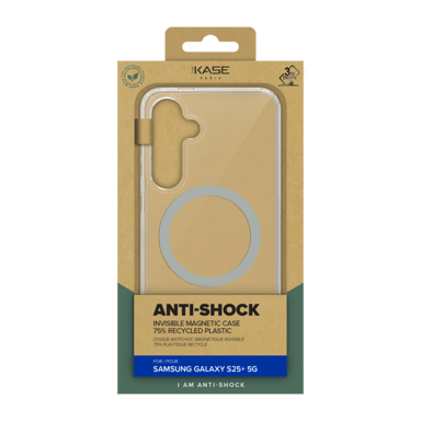 Custodia magnetica antiurto invisibile realizzata con il 75% di plastica riciclata per Samsung Galaxy S25+ 5G, trasparente
