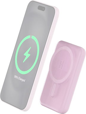 Powerbank sans fil MagSafe 5000mAh 2 ports USB A+C 10W Qi Rose Bigben - Neuf