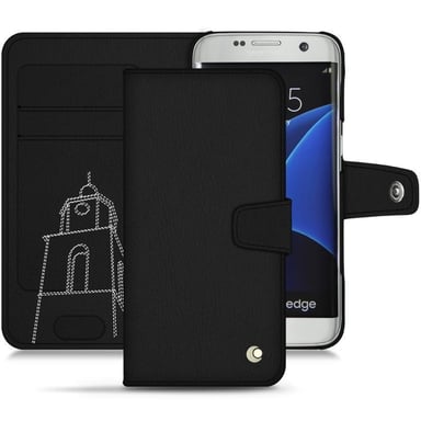Housse cuir Samsung Galaxy S7 Edge - Rabat portefeuille - Noir - Cuir lisse premium