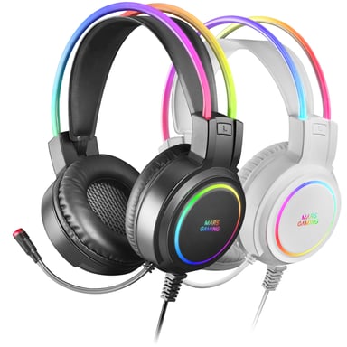 Mars Gaming MHRGB, Auriculares Chroma RGB Flow, Micrófono Profesional, Sonido Espacial, Negro