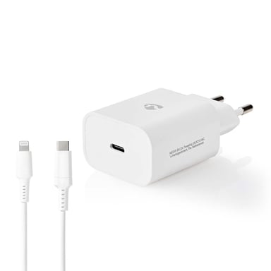 Cargador de red Nedis de 1 puerto USB-C + cable USB-C a Lightning (Blanco)