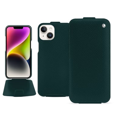 Housse cuir Apple iPhone 15 Plus - Rabat vertical - Vert - Cuir saffiano