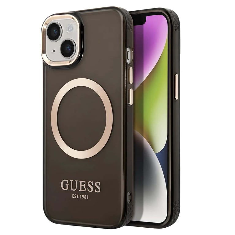 Guess Gold Outline Translucent MagSafe pour iPhone 14 (czarny) - GUHMP14SHTCMK