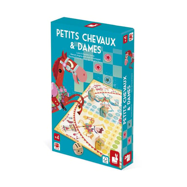 Jeu classique 2-en-1 Janod Petits Chevaux et Dames en bois et carton multicolore - Neuf