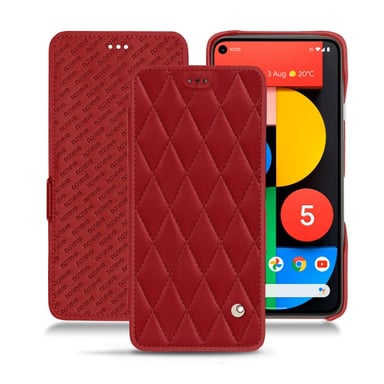 Housse cuir Google Pixel 5 -  - Rouge - Cuir lisse couture