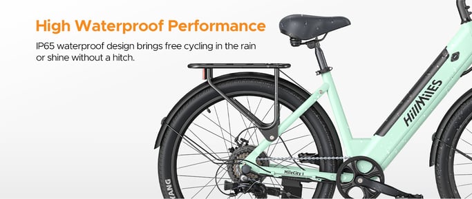 Bicicleta Eléctrica HillMilES MileCity 1 - Motor 250W Batería 36V13Ah Neumáticos 26 Pulgadas Frenos de Disco Mecánicos - Verde