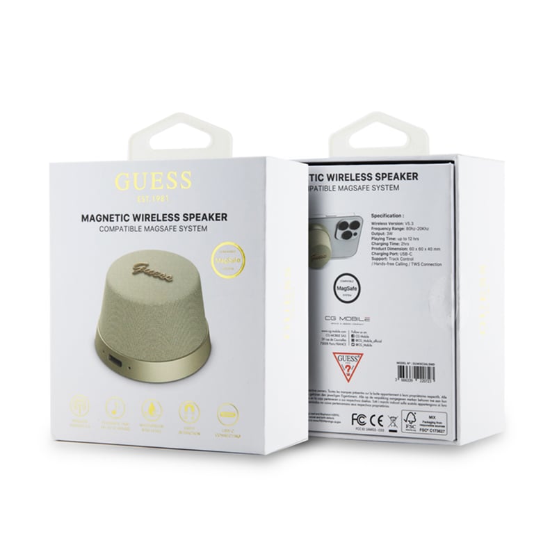 Enceinte Bluetooth 5.3 Compatible MagSafe avec Micro et Réducteur de Bruit Guess Dorée - vue 3