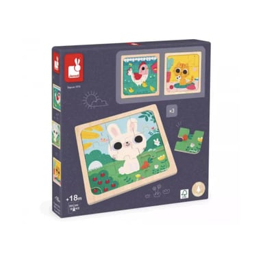 Puzzles de madera : Conejo, Gato y Gallina para niños