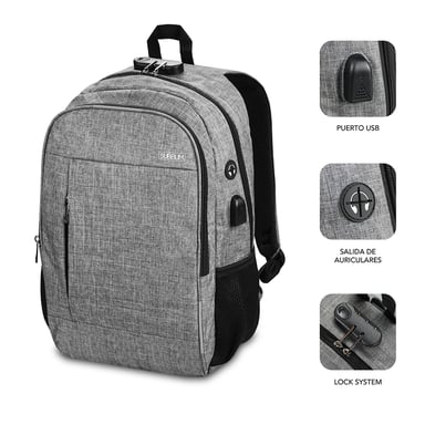 SUBBLIM Mochila para Portátil Urban Lock Backpack 16'' Grey