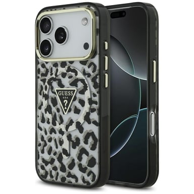 Étui Guess Leopard Glitter MagSafe pour iPhone 17 Pro, noir
