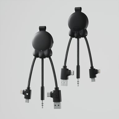 Xoopar Cable Octopus BT (noir) Multi-câbles, Entrée USB, Sortie lightning, USB-C & Micro-USB, Compatible avec tout type d'appareil (smartphone, écouteur sans fil…)